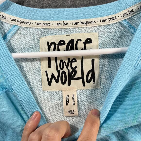 Peace Love World Crewneck Side Tie Pullover Aqua Swirl Size Small - Picture 3 of 10